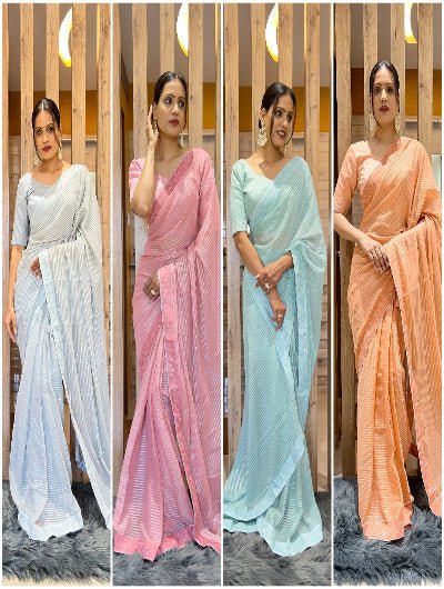 Pastel Chiffon Readymade Saree with Unstitch Blouse pc - BONYHUBSAREE