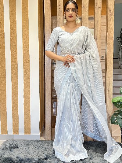 Pastel Chiffon Readymade Saree with Unstitch Blouse pc - BONYHUBSAREE