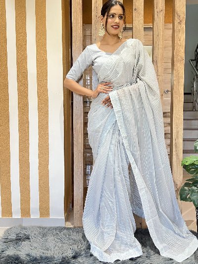 Pastel Chiffon Readymade Saree with Unstitch Blouse pc - BONYHUBSAREE