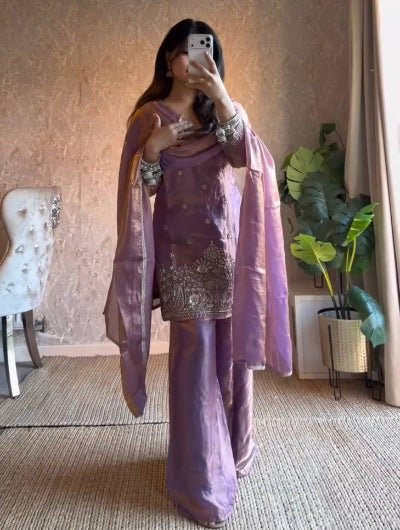 Pastel Collection- Designer Embroidered Silk Suit Set with Dupatta - BONYHUBSALWAR KAMEEZ
