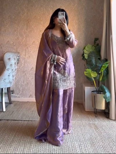Pastel Collection- Designer Embroidered Silk Suit Set with Dupatta - BONYHUBSALWAR KAMEEZ
