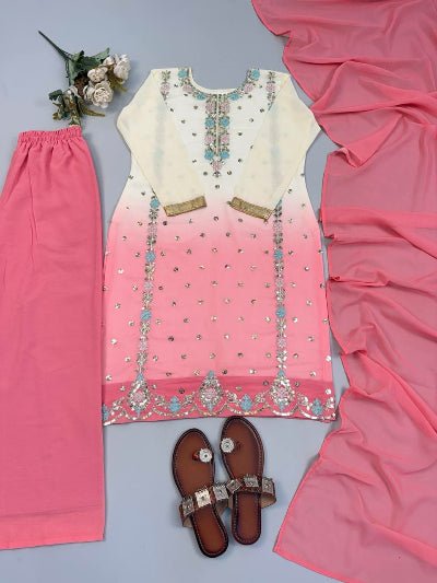 Pastel Georgette Embroidery Palazzo Set- 2 Colours - BONYHUBSALWAR KAMEEZ