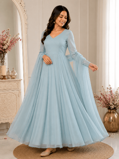 Pastel Georgette Flair Anarkali Suit for Women- 5 Colours - BONYHUBSALWAR KAMEEZ