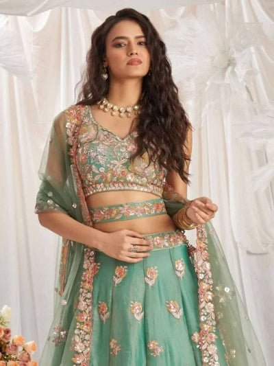 Pastel Green Embroidered Women&