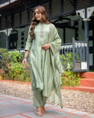 Pastel Green Muslin Silk Anarkali Suit Set - BONYHUBSALWAR KAMEEZ
