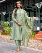 Pastel Green Muslin Silk Anarkali Suit Set - BONYHUBSALWAR KAMEEZ