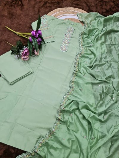 Pastel Green Muslin Silk Anarkali Suit Set - BONYHUBSALWAR KAMEEZ