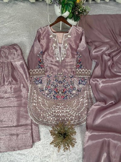 Pastel Lilac Designer Embroidery Farshi Suit - BONYHUBSALWAR KAMEEZ