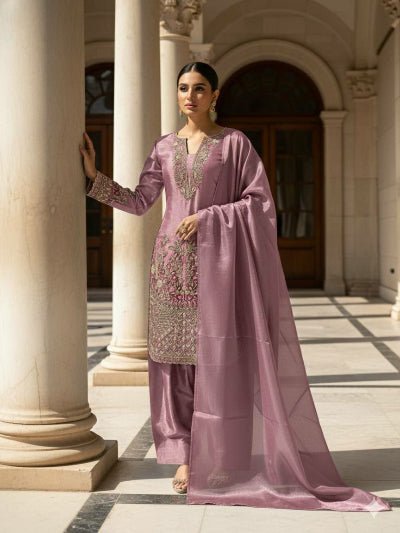 Pastel Lilac Designer Embroidery Farshi Suit - BONYHUBSALWAR KAMEEZ