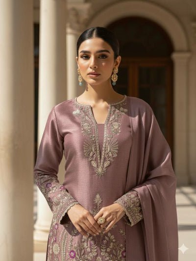 Pastel Lilac Designer Embroidery Farshi Suit - BONYHUBSALWAR KAMEEZ
