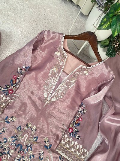 Pastel Lilac Designer Embroidery Farshi Suit - BONYHUBSALWAR KAMEEZ