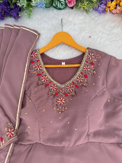 Pastel Lilac Embroidery Party Gown Salwar Suit
