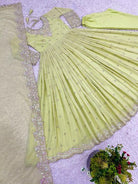 Pastel Lime Yellow Georgette Anarkali Suit Set - BONYHUBSALWAR KAMEEZ