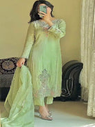 Pastel Mint Green Georgette Sequins Work Salwar Suit Set - BONYHUBSALWAR KAMEEZ