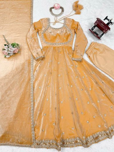 Pastel Orange Fendy Silk Embroidery Work Anarkali Suit - BONYHUBSALWAR KAMEEZ
