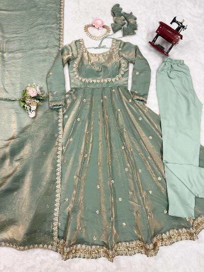 Pastel Orange Fendy Silk Embroidery Work Anarkali Suit - BONYHUBSALWAR KAMEEZ