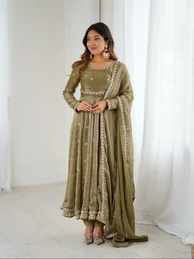 Pastel Orange Fendy Silk Embroidery Work Anarkali Suit - BONYHUBSALWAR KAMEEZ