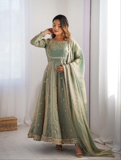 Pastel Orange Fendy Silk Embroidery Work Anarkali Suit - BONYHUBSALWAR KAMEEZ