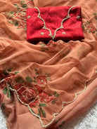 Pastel Organza Designer Saree With Ready Stitched Blouse - BONYHUBSAREE