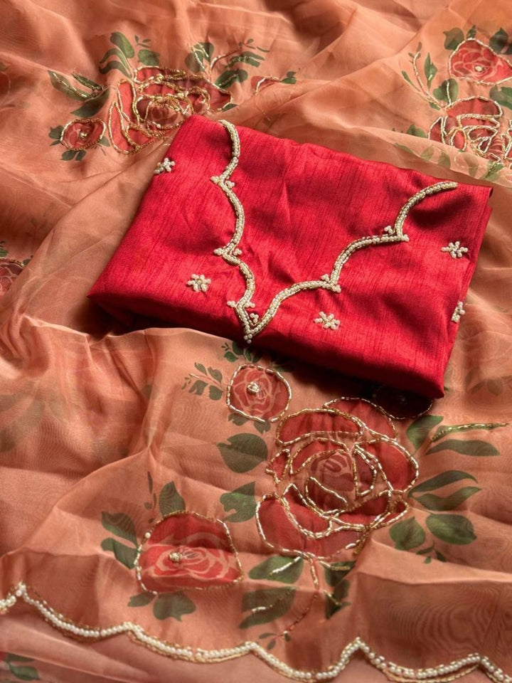 Pastel Organza Designer Saree With Ready Stitched Blouse - BONYHUBSAREE