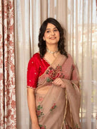 Pastel Organza Designer Saree With Ready Stitched Blouse - BONYHUBSAREE