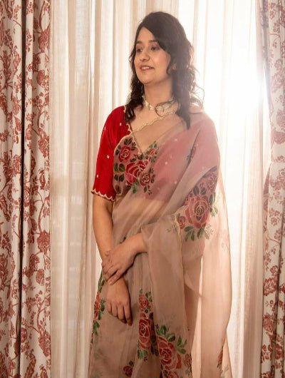 Pastel Organza Designer Saree With Ready Stitched Blouse - BONYHUBSAREE