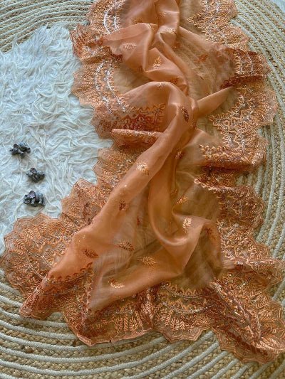 Pastel Organza Silk Sari with Unstiched Blouse peach pastel saree 