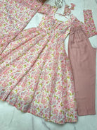 Pastel Pink Chiffon Floral Anarkali Suit Set - BONYHUBSALWAR KAMEEZ