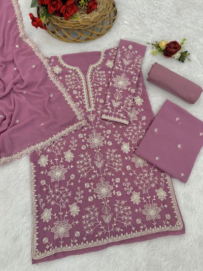 Pastel Pink Georgette Sequins Work Gharara Suit Set - BONYHUBSALWAR KAMEEZ