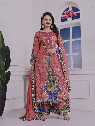 Pastel Pink Multicolor Mirror Work Palazzo Suit - BONYHUBSALWAR KAMEEZ