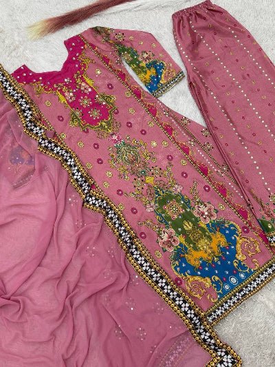 Pastel Pink Multicolor Mirror Work Palazzo Suit - BONYHUBSALWAR KAMEEZ