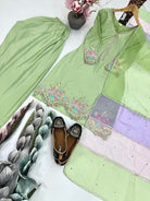 Pastel Pista Green Sequins Work Farshi Suit Set - BONYHUBSALWAR KAMEEZ