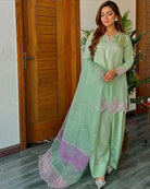 Pastel Pista Green Sequins Work Farshi Suit Set - BONYHUBSALWAR KAMEEZ