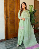 Pastel Pista Green Sequins Work Farshi Suit Set - BONYHUBSALWAR KAMEEZ