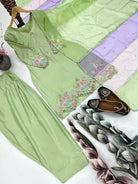 Pastel Pista Green Sequins Work Farshi Suit Set - BONYHUBSALWAR KAMEEZ