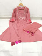 Peach Cotton Hand Work Embroidered Salwar Suit (Set of 3) - BONYHUBSALWAR KAMEEZ