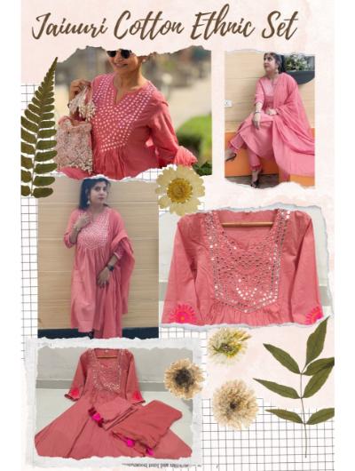 Peach Cotton Hand Work Embroidered Salwar Suit (Set of 3) - BONYHUBSALWAR KAMEEZ