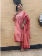 Peach Cotton Hand Work Embroidered Salwar Suit (Set of 3) - BONYHUBSALWAR KAMEEZ