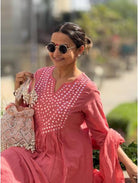 Peach Cotton Hand Work Embroidered Salwar Suit (Set of 3) - BONYHUBSALWAR KAMEEZ