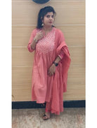 Peach Cotton Hand Work Embroidered Salwar Suit (Set of 3) - BONYHUBSALWAR KAMEEZ