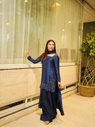 Peacock Blue Beads Moti Work Farshi Suit Set - BONYHUBSALWAR KAMEEZ
