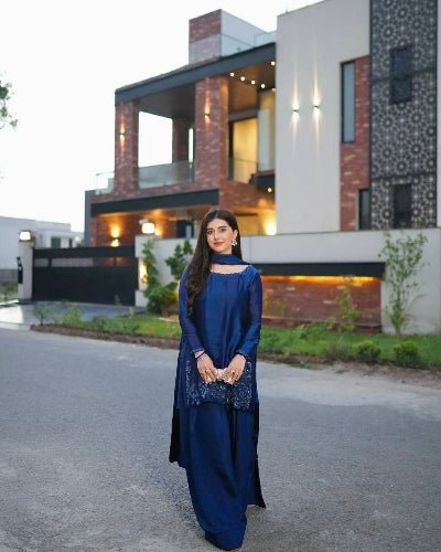 Peacock Blue Beads Moti Work Farshi Suit Set - BONYHUBSALWAR KAMEEZ