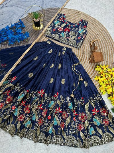 Peacock Blue Kids Embroidery Lehenga Choli UK Next Day - BONYHUBLehangas