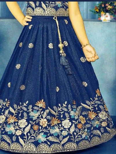 Peacock Blue Kids Embroidery Lehenga Choli UK Next Day - BONYHUBLehangas