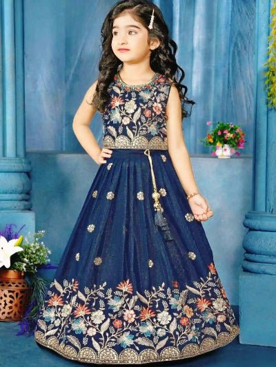 Peacock Blue Kids Embroidery Lehenga Choli UK Next Day - BONYHUBLehangas