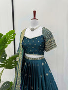 Peacock Blue Luxe Allure Satin Lehenga Choli Set - BONYHUBSALWAR KAMEEZ