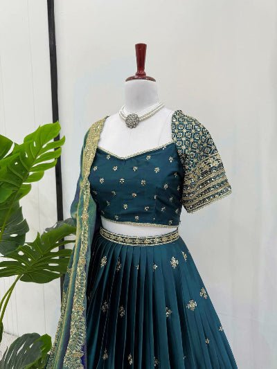 Peacock Blue Luxe Allure Satin Lehenga Choli Set - BONYHUBSALWAR KAMEEZ