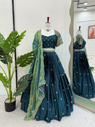 Peacock Blue Luxe Allure Satin Lehenga Choli Set - BONYHUBSALWAR KAMEEZ