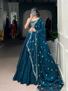 Peacock Blue Sequins Work Partywear Lehenga Choli Set - BONYHUBSALWAR KAMEEZ