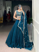 Peacock Blue Sequins Work Partywear Lehenga Choli Set - BONYHUBSALWAR KAMEEZ